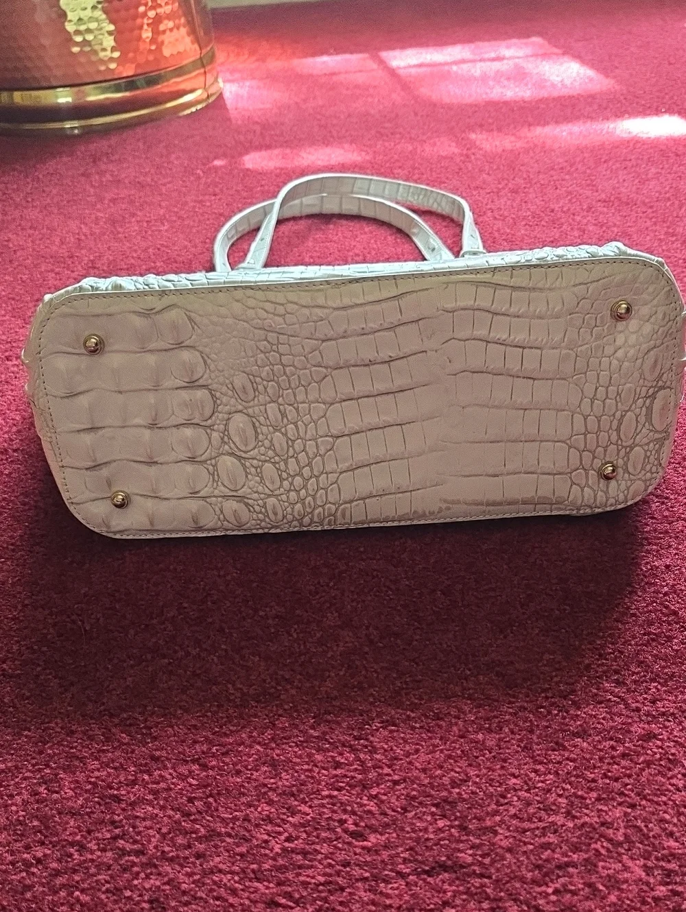 Brahmin White Croc-Embossed Tote Bag with Gold Hardware
